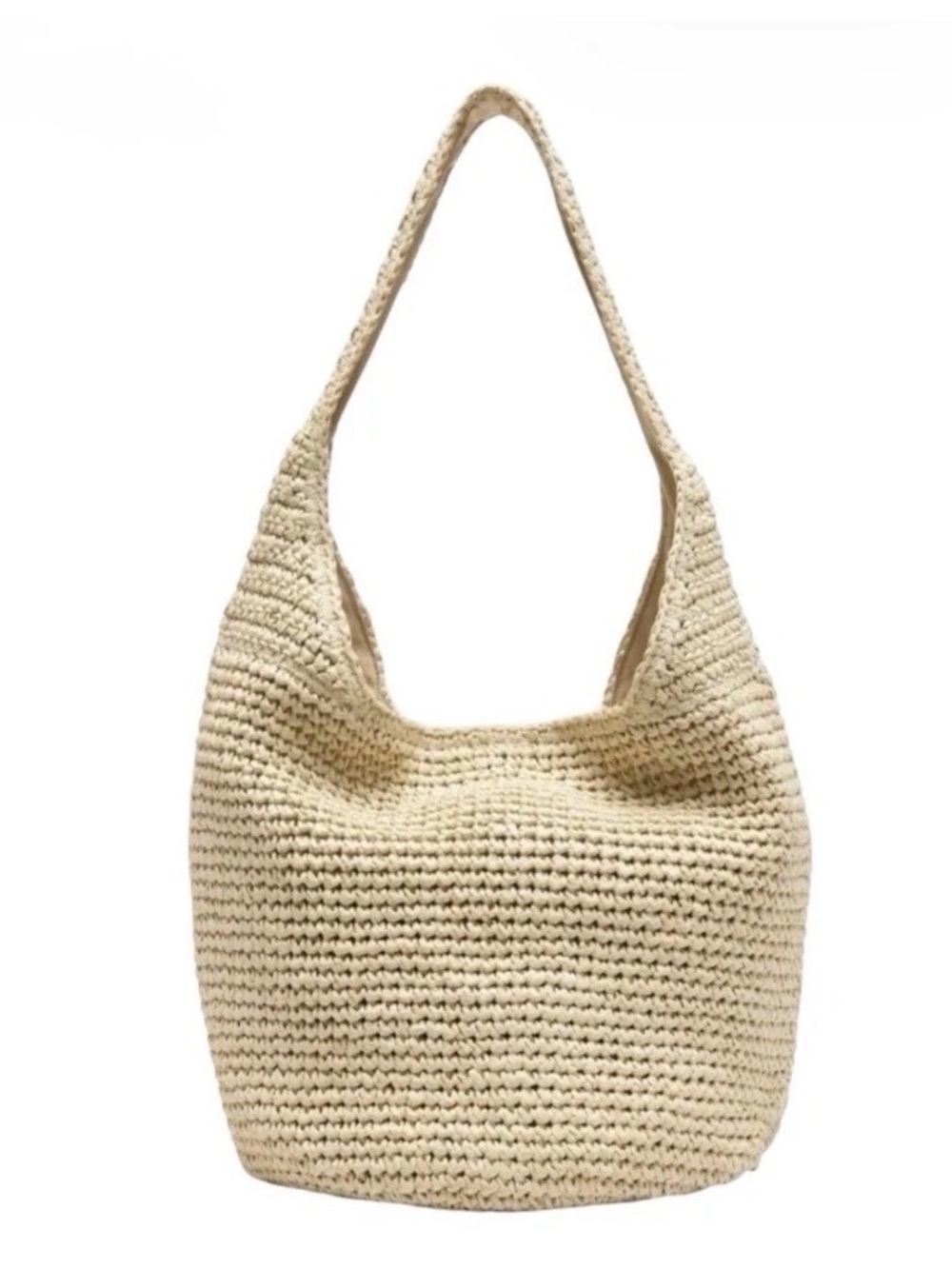 BANANA REPUBLIC RAFFIA TOTE BAG Boho Crochet Shoulder Bag — Cream Straw Tote - Picture 6 of 14